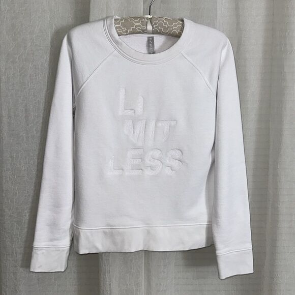Athleta S White Limitless Printed Graphic Crewneck  Fleece Interior Pullover - Picture 2 of 14